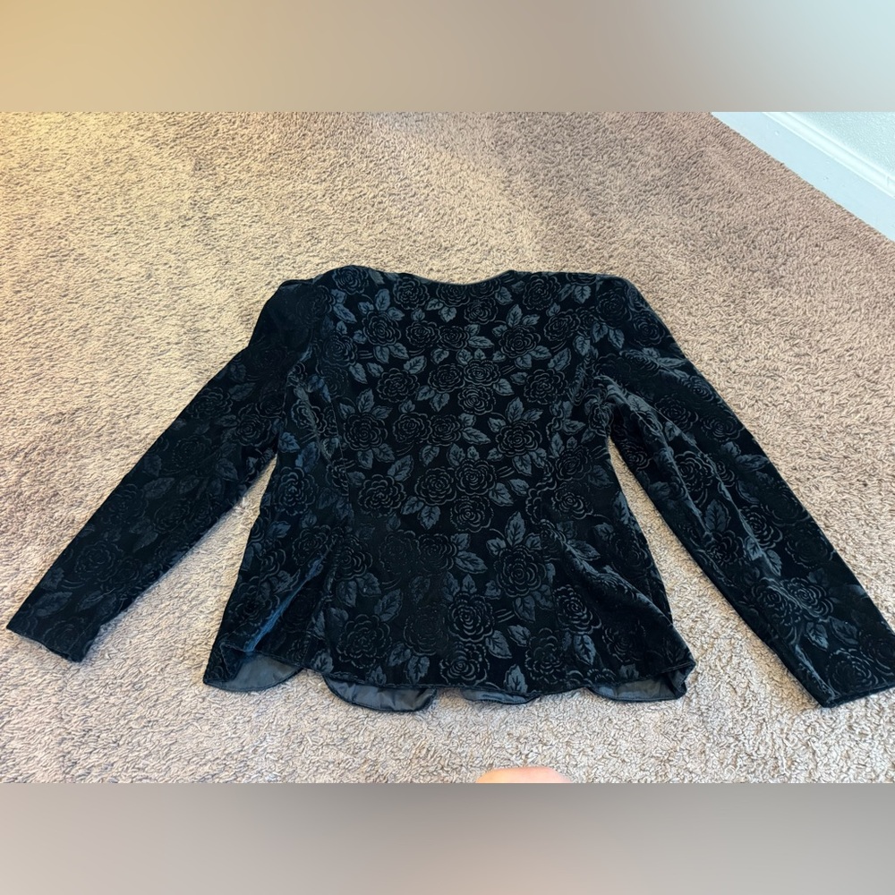 Another Thyme Black Velvet Puff Sleeve Blazer Jacket Rhinestone Whimsigoth 80s L - Picture 6 of 9